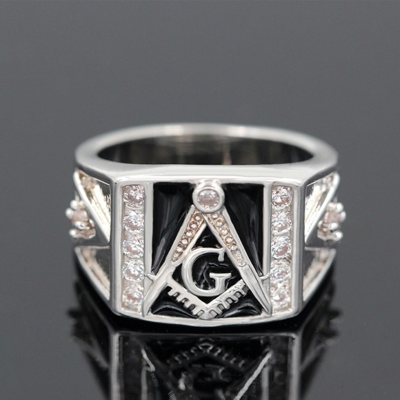 Master Masonic Mason Titanium Plated Ring CZ - Picture 2 of 7